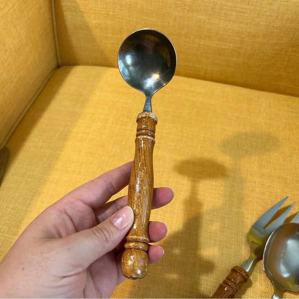 Vintage Wood & Stainless Steel Serving Utensils primitive boho